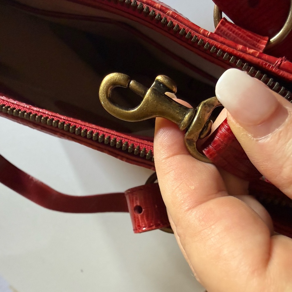 Vtg Brahmin Red Leather Tote Bag Prissy Collection Croc-Embossed Purse - Picture 9 of 15